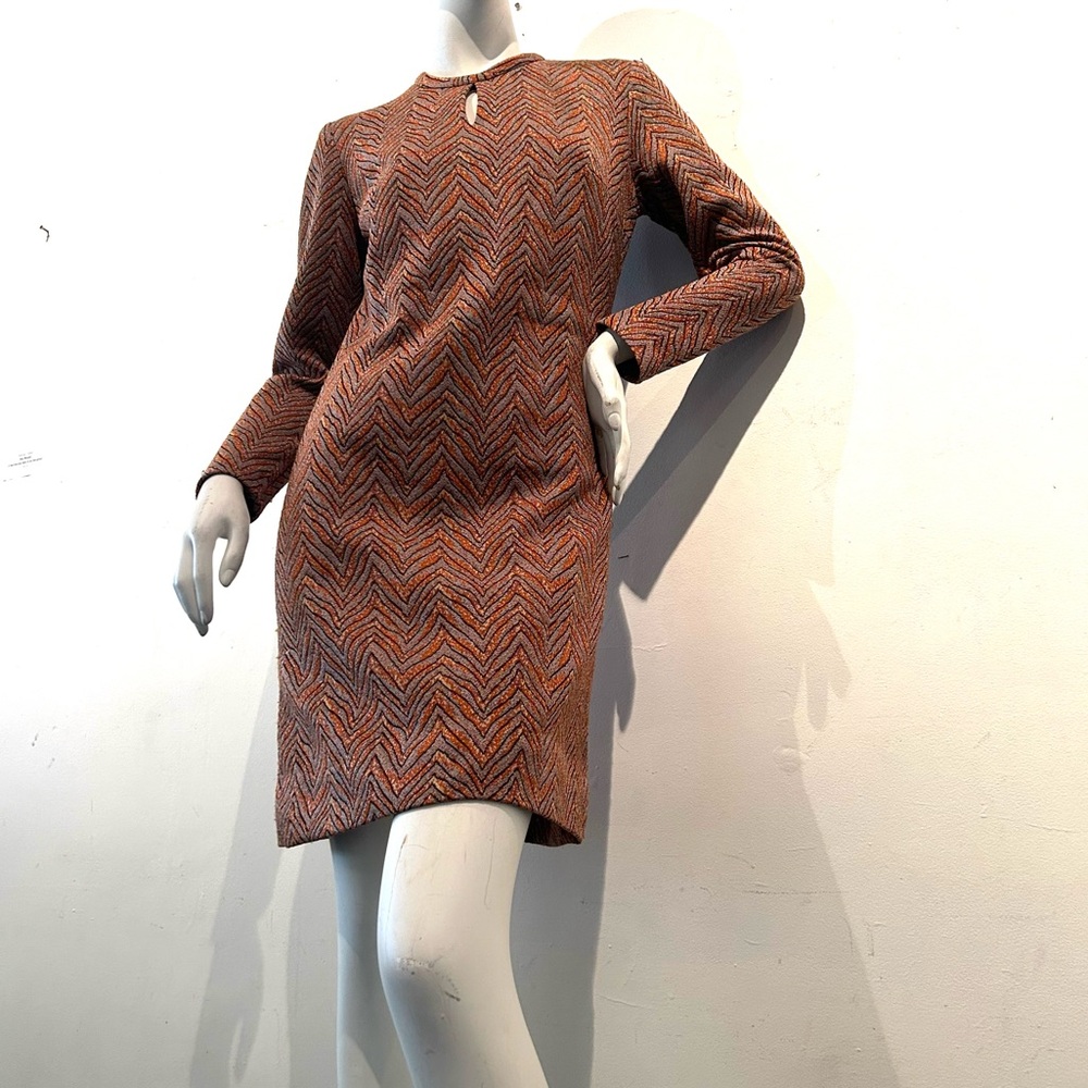 Vintage 60s/70s Mod Orange + Grey Patterned A Line Dress sz S